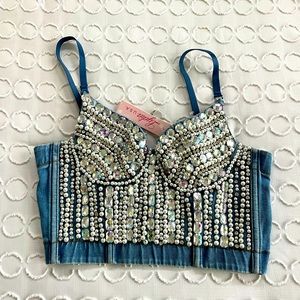 Lydia Denim & Beaded Bustier
